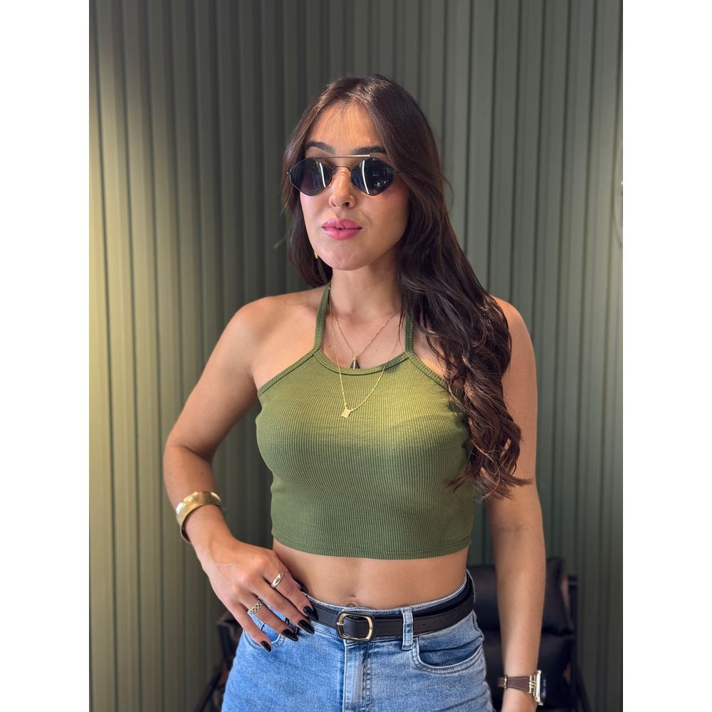 CROPPED VITÓRIA CANELADO VERDE MUSGO