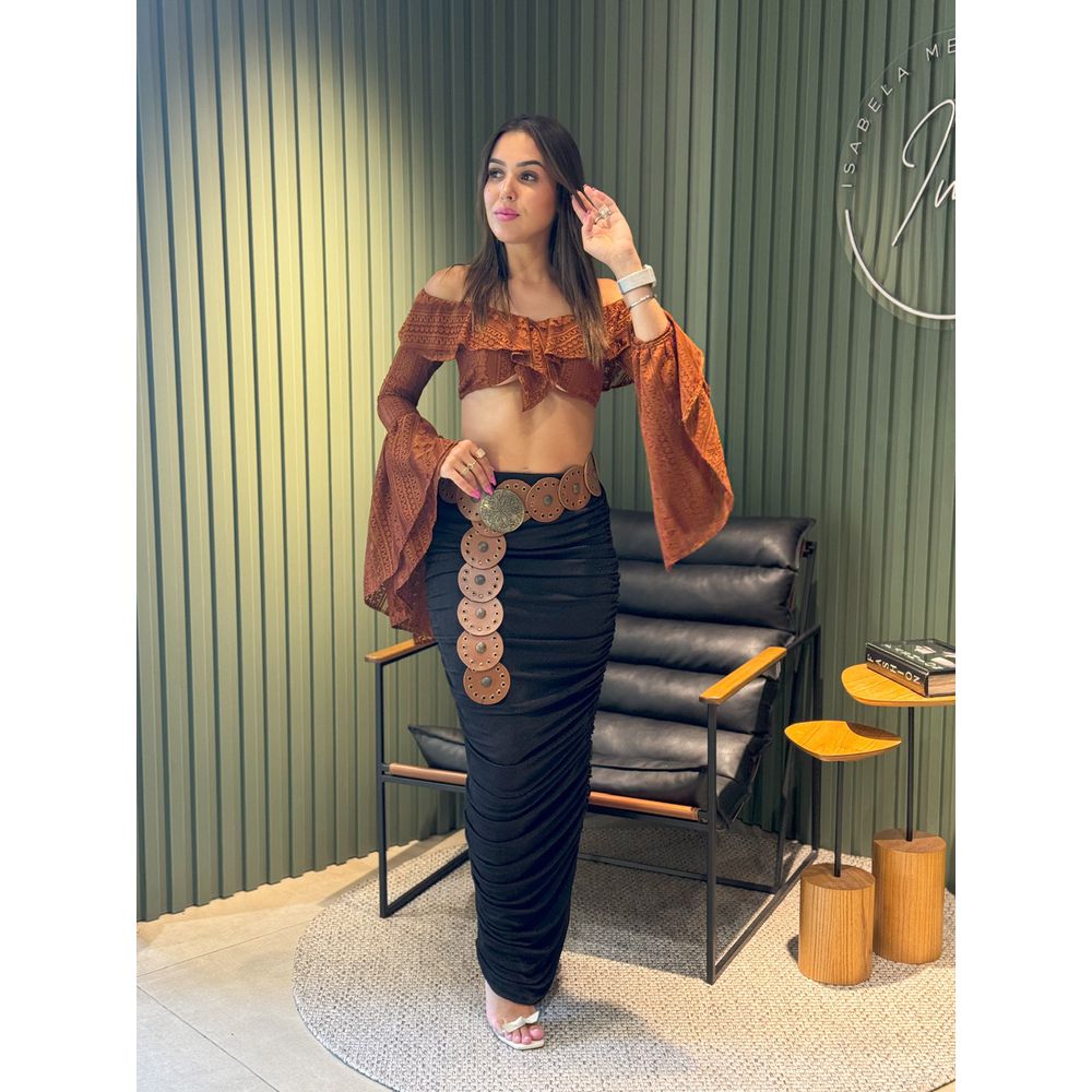 CROPPED RENDA BABADOS CARAMELO
