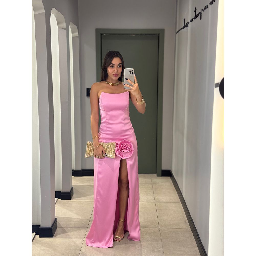 VESTIDO FLOR FENDA ROSA