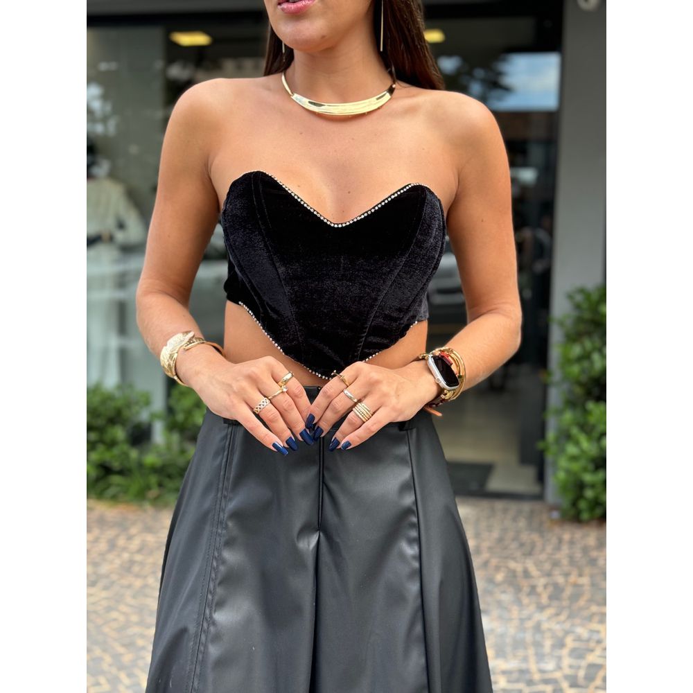 CORSET SUEDE STRASS PRETO