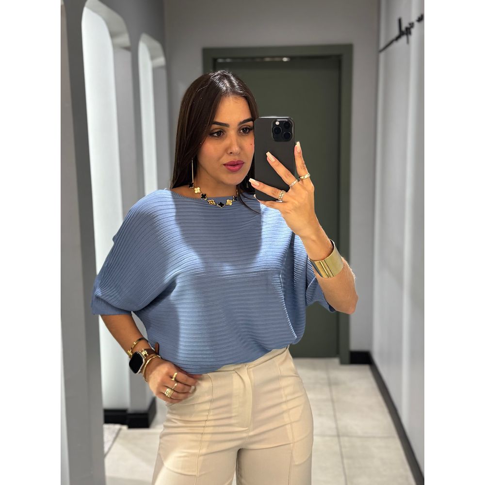 BLUSA HELENA MANGUINHAS AZUL