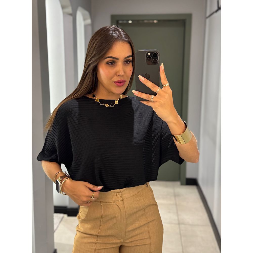 BLUSA HELENA MANGUINHAS PRETO