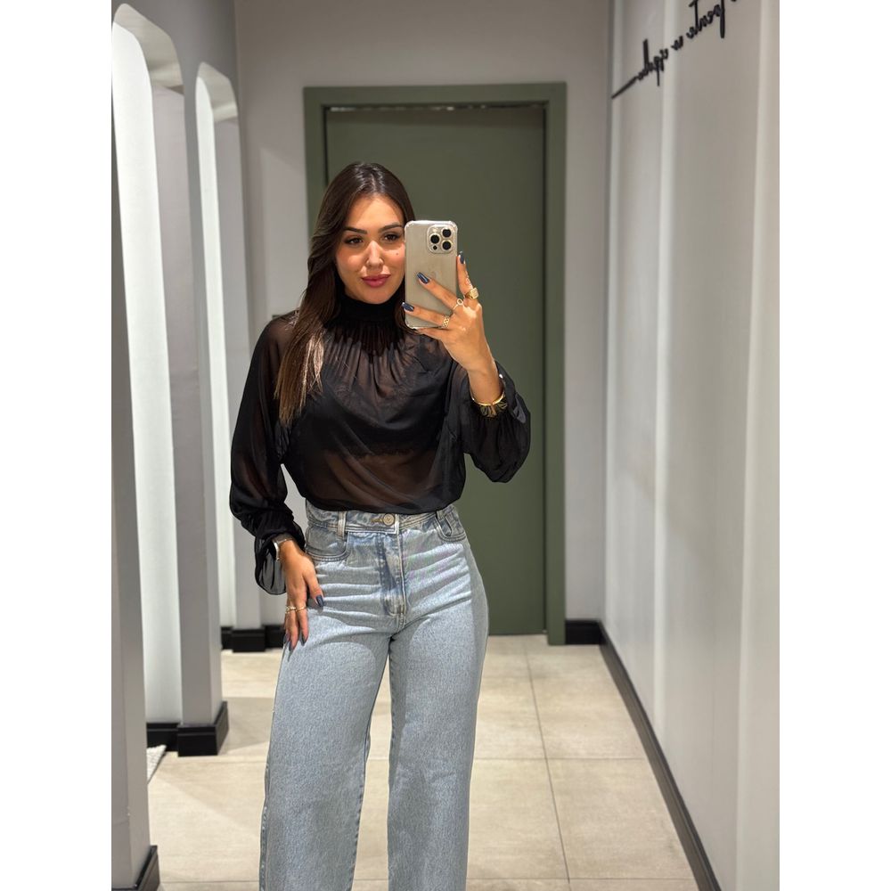 BLUSA TULE GOLA FLAME PRETO