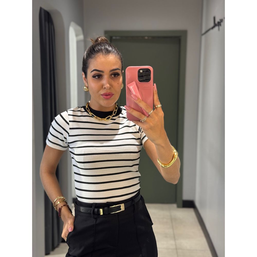 BABY LOOK LISTRADA BRANCO