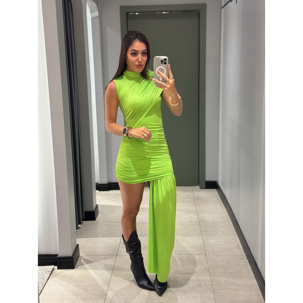 VESTIDO TASIA DRAPEADO VERDE LIMA