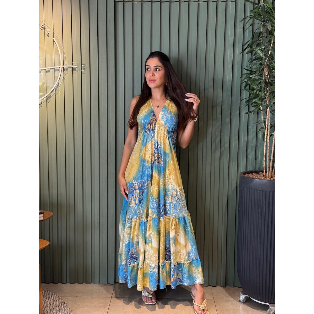 VESTIDO INDIANO ESTAMPADO AZUL COM ESTAMPA