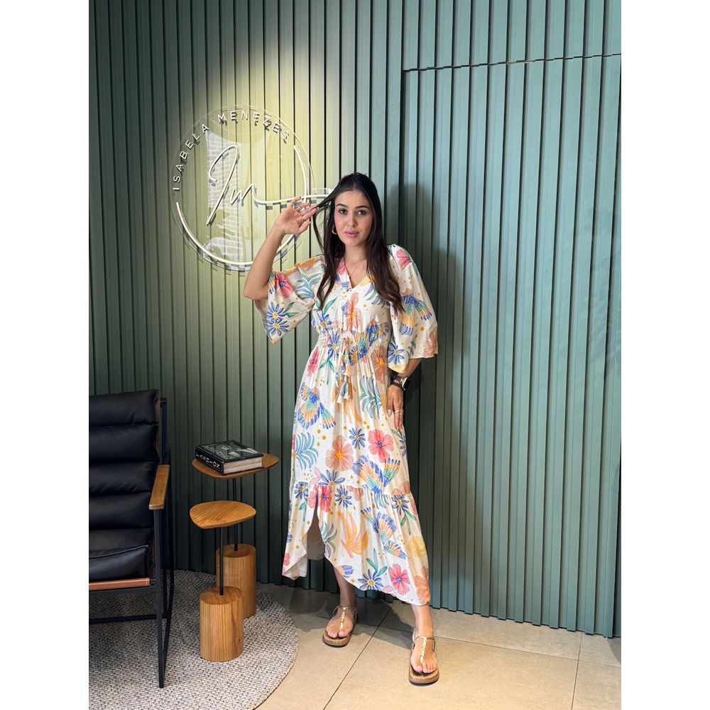 VESTIDO ISIS AREIA COM ESTAMPA