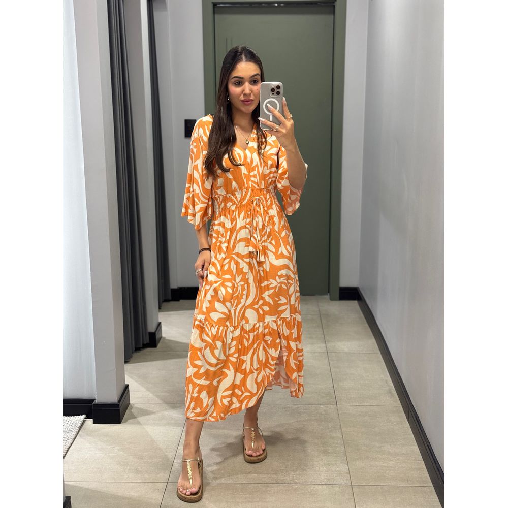 VESTIDO ISIS LARANJA BRANCO