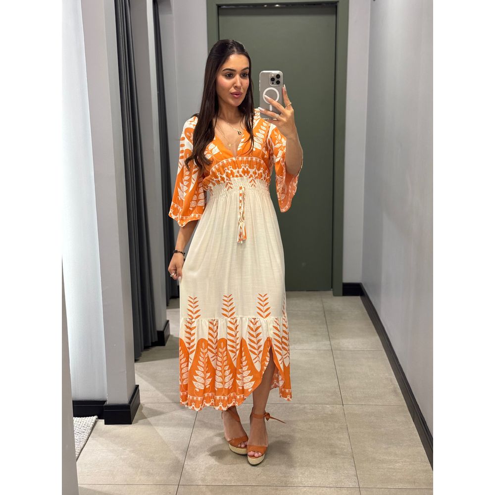 VESTIDO ISIS BRANCO E LARANJA