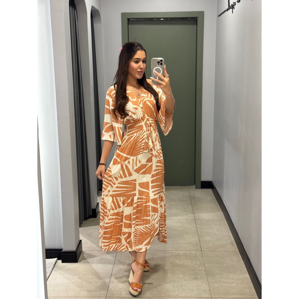 VESTIDO ISIS LARANJA ESTAMPADO