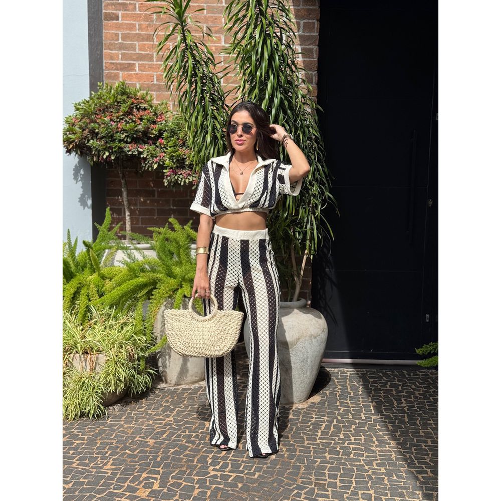 CONJUNTO ANAIH CROCHÊ CREME / PRETO