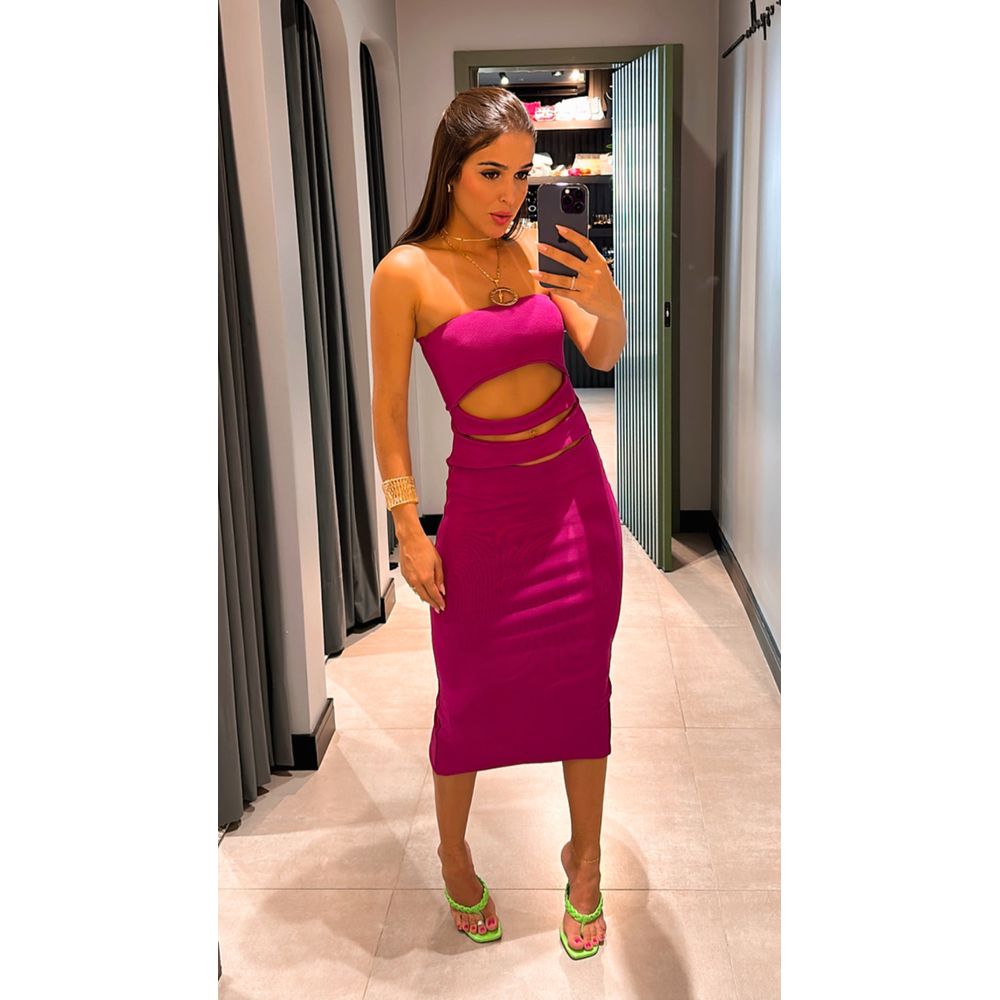 VESTIDO DUDA ABERTURAS FUCSIA
