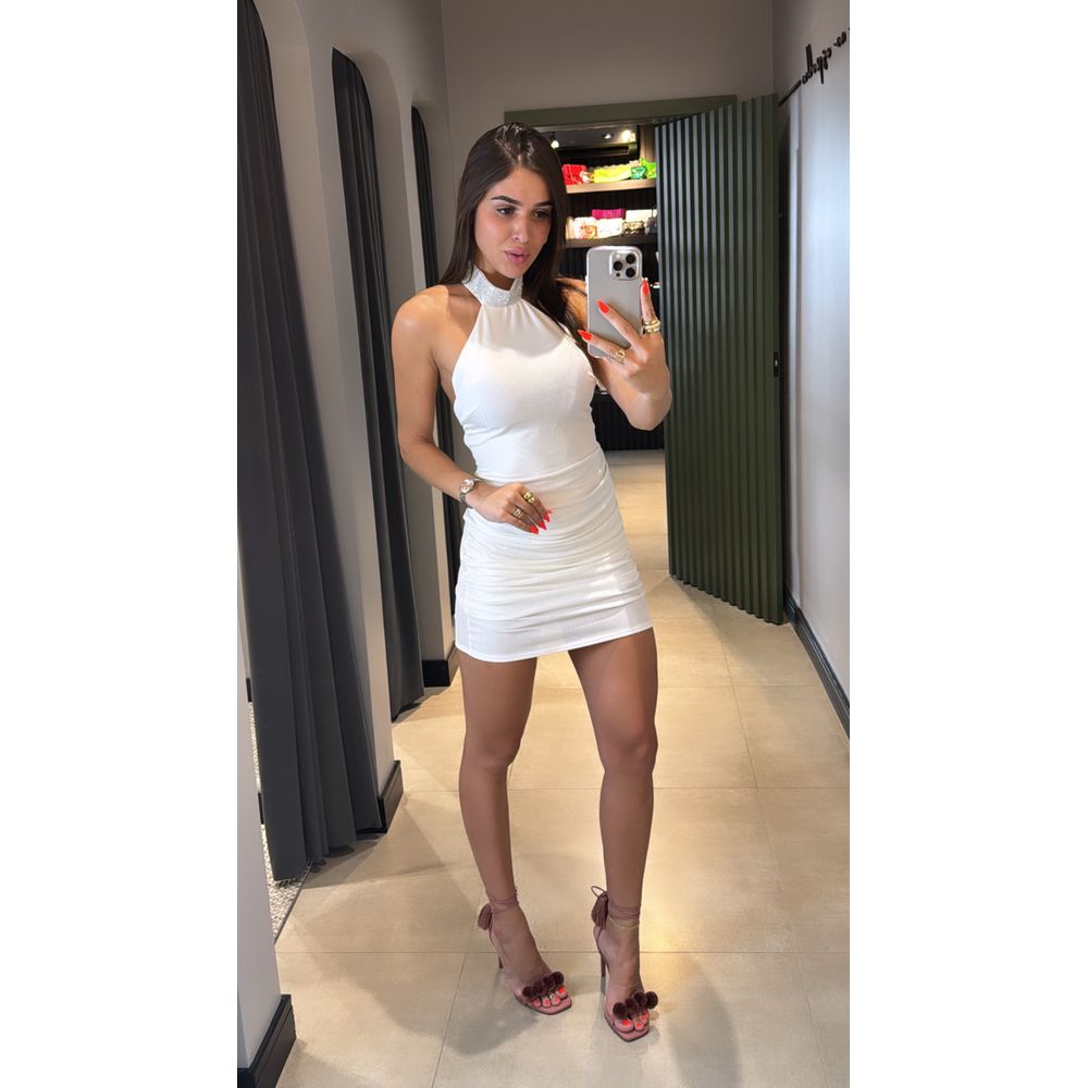 VESTIDO GOLA STRASS BRANCO