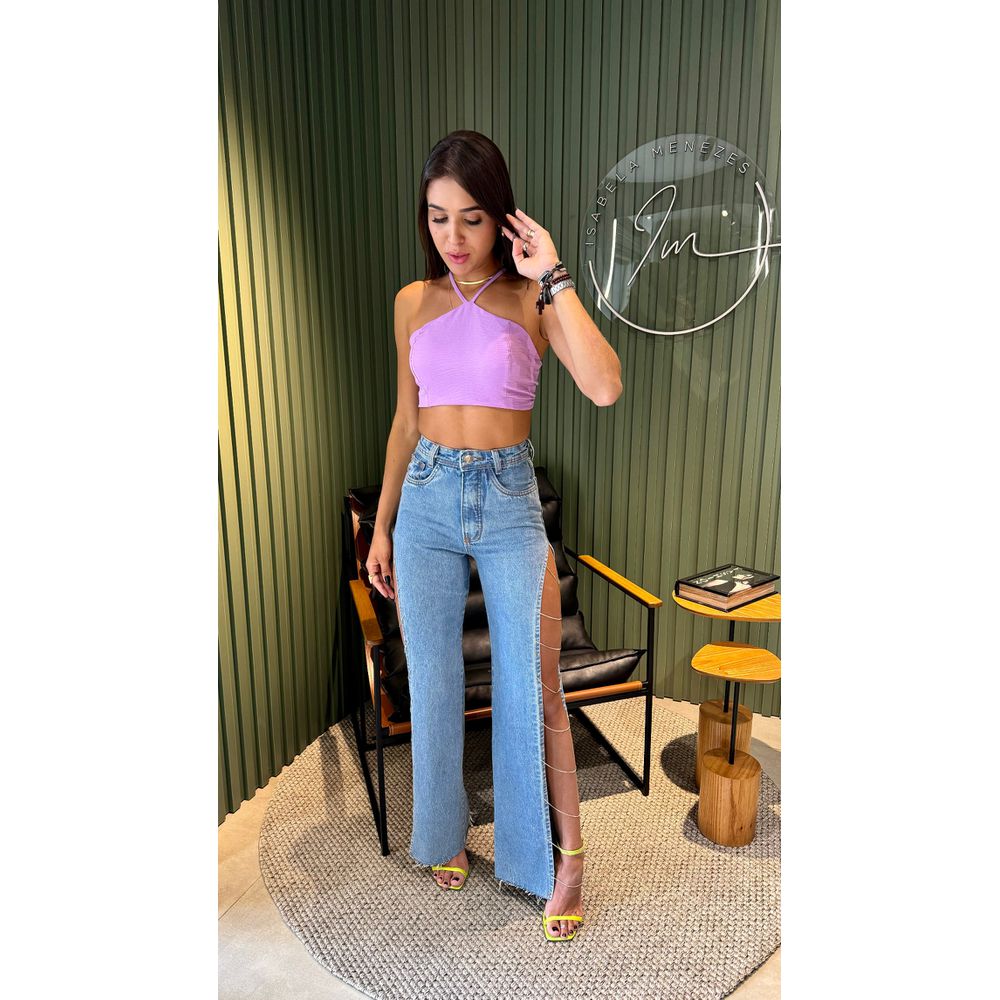 CALÇA JEANS MAXI FENDA 