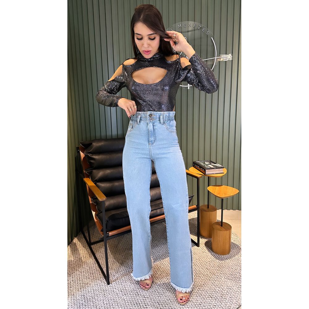 CALÇA JEANS WIDE LEG CÓS ELASTICO 