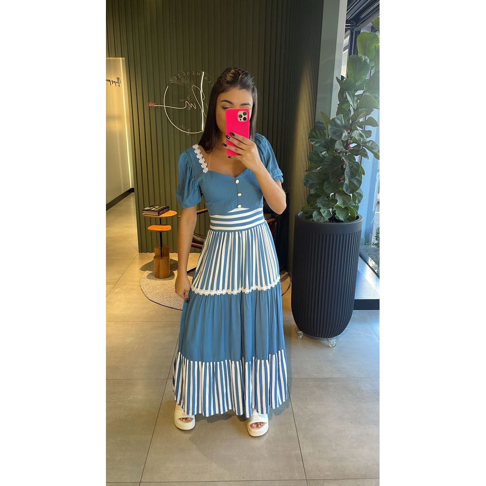 VESTIDO ANA LISTRADO LISTRADO AZUL BRANCO
