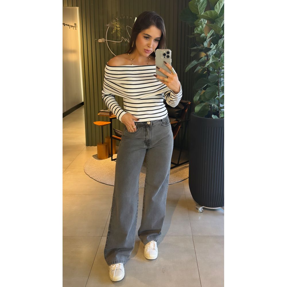 BLUSA BRENDA LISTRADO BRANCO E PRETO