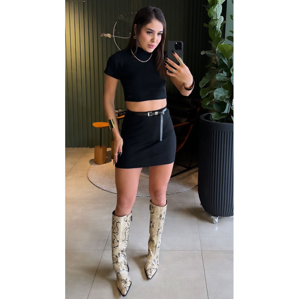 MINI SAIA CANELADA PRETO