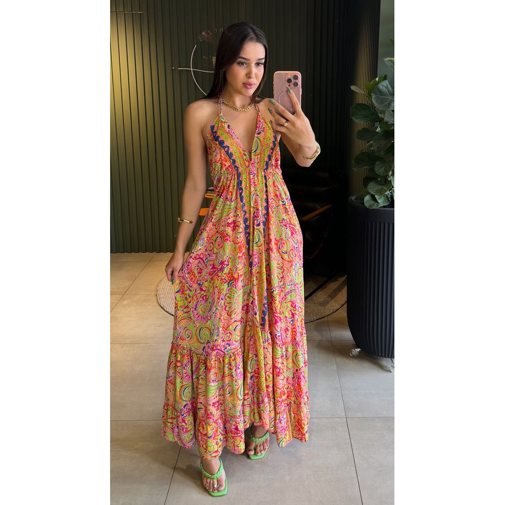 VESTIDO INDIANO PINK E ESTAMPA