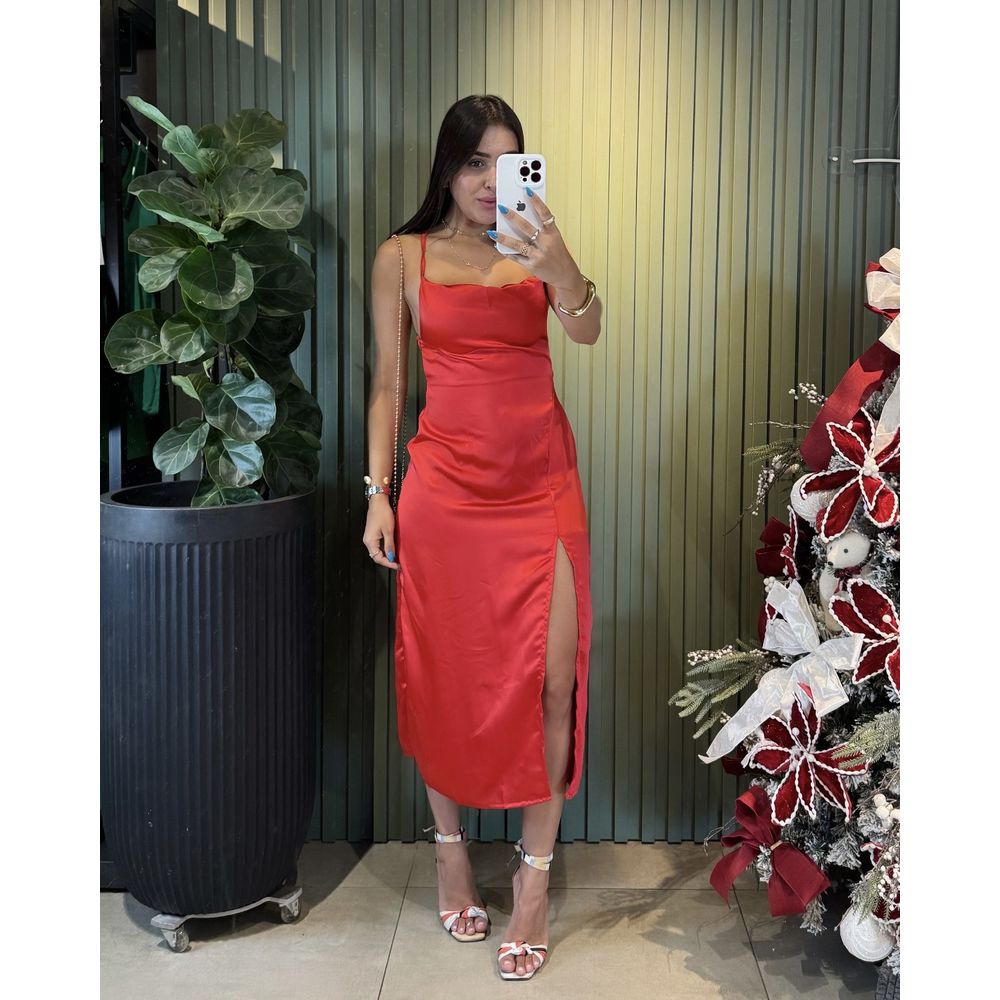 VESTIDO SLIP DRESS MIDI VERMELHO