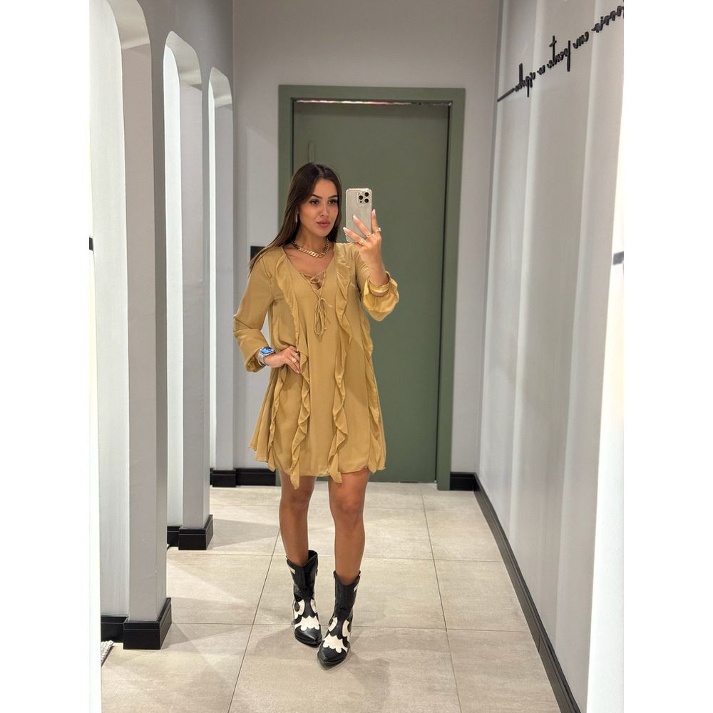 VESTIDO SEDA AREIA