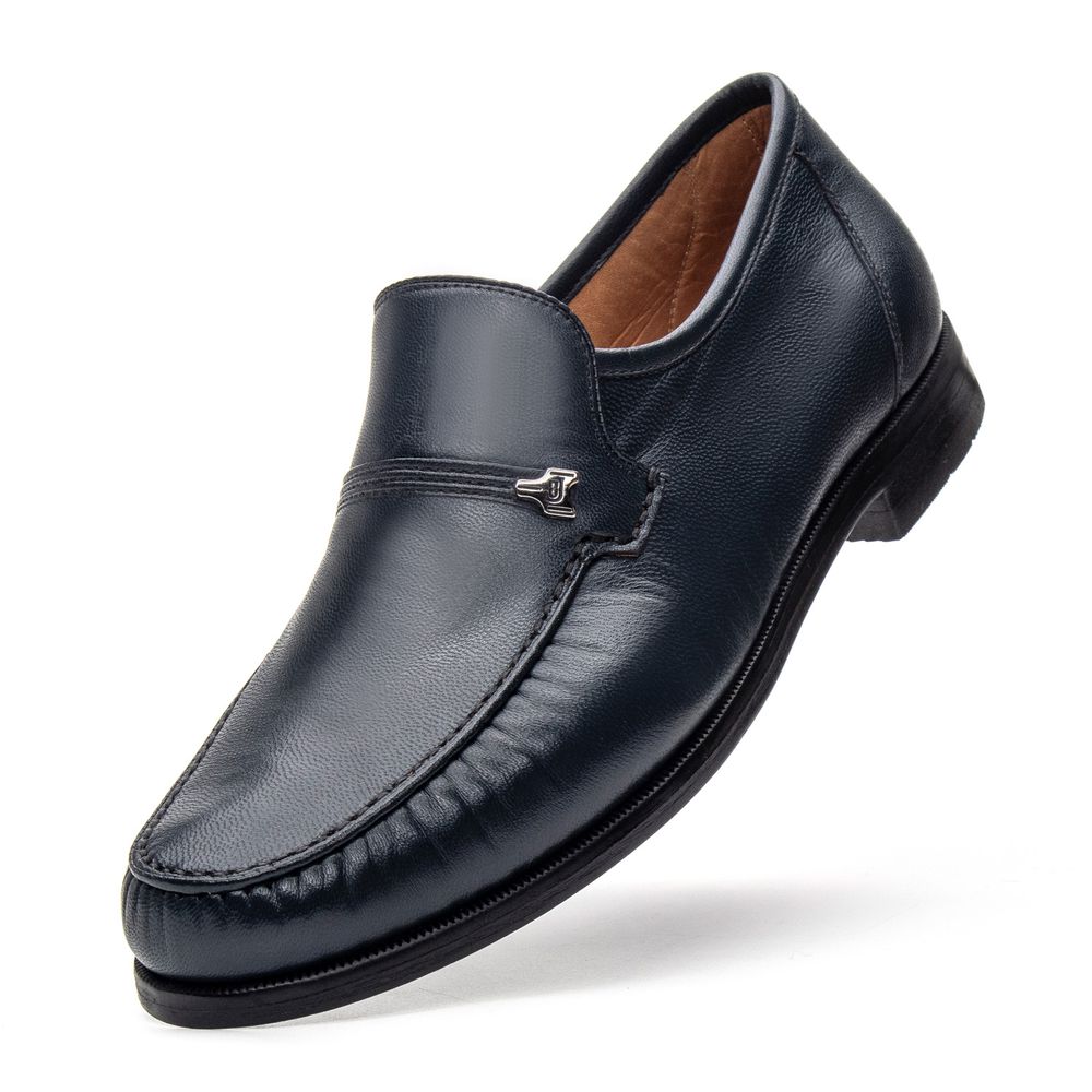 Clássico Mocassim Azul Marinho 001 Couro e Antiderrapante