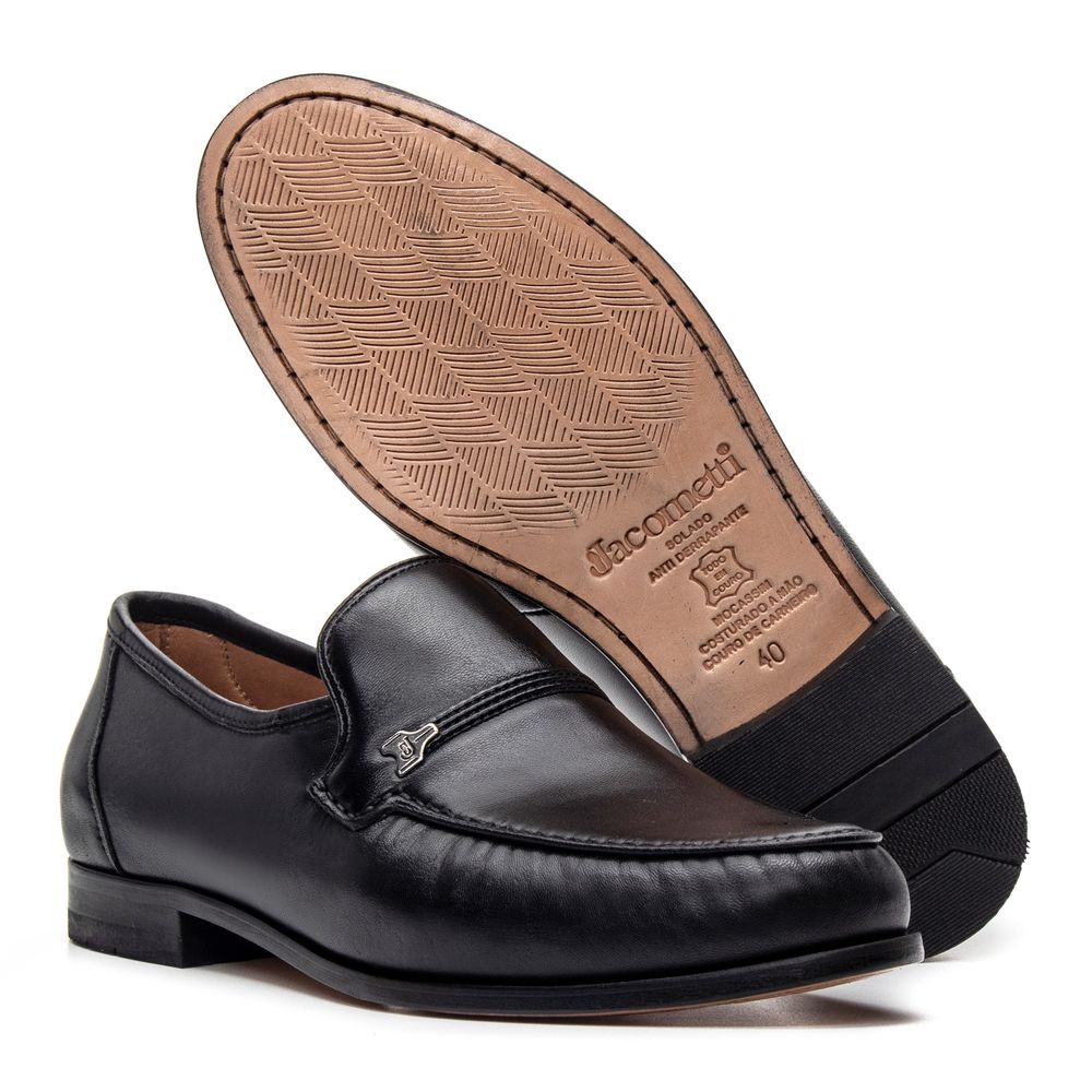 Clássico Mocassim Preto 001 Solado De Couro Tamanho 35
