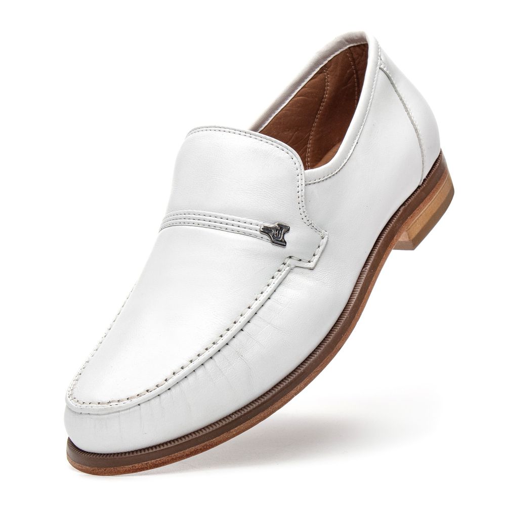 Clássico Mocassim Branco 001 Couro e Antiderrapante