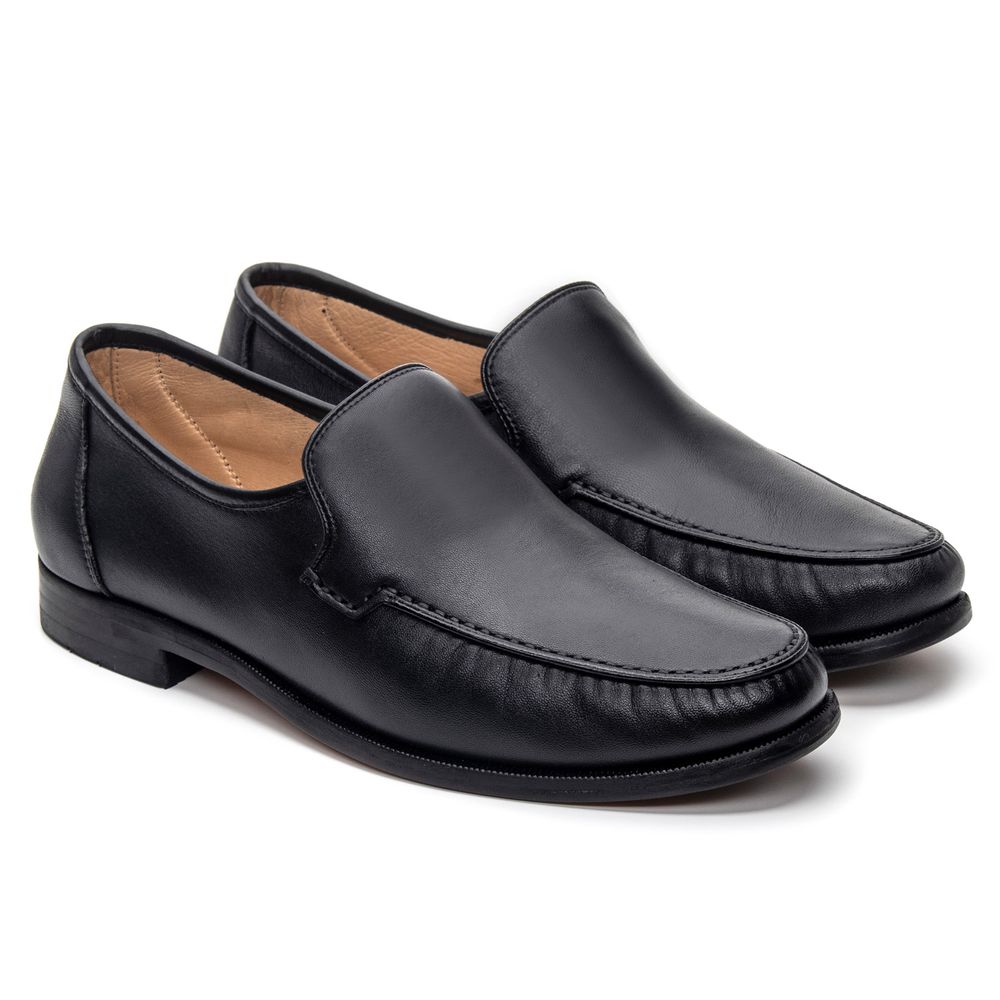 Clássico Mocassim Preto 066 Couro e Antiderrapante