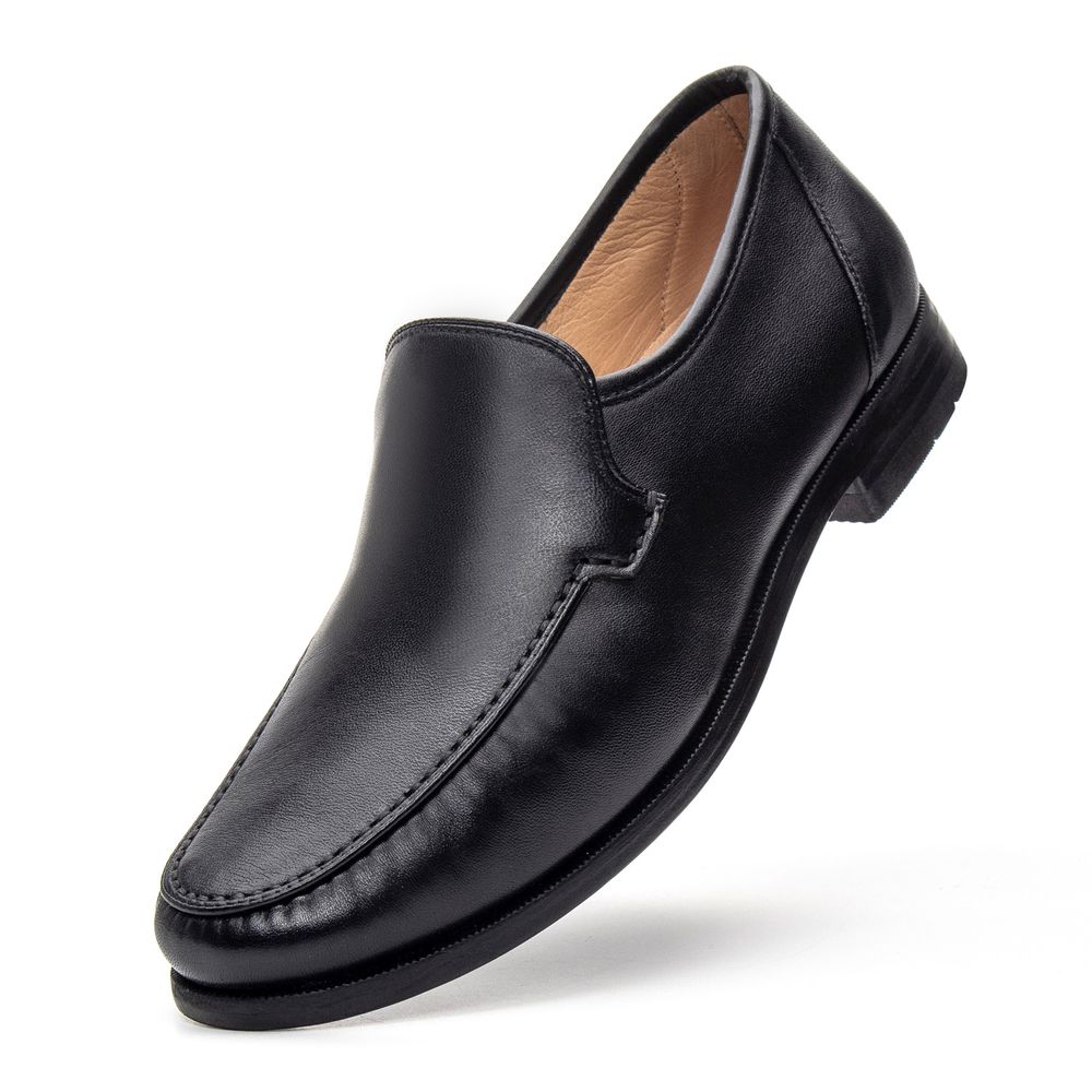Clássico Mocassim Preto 066 Couro e Antiderrapante