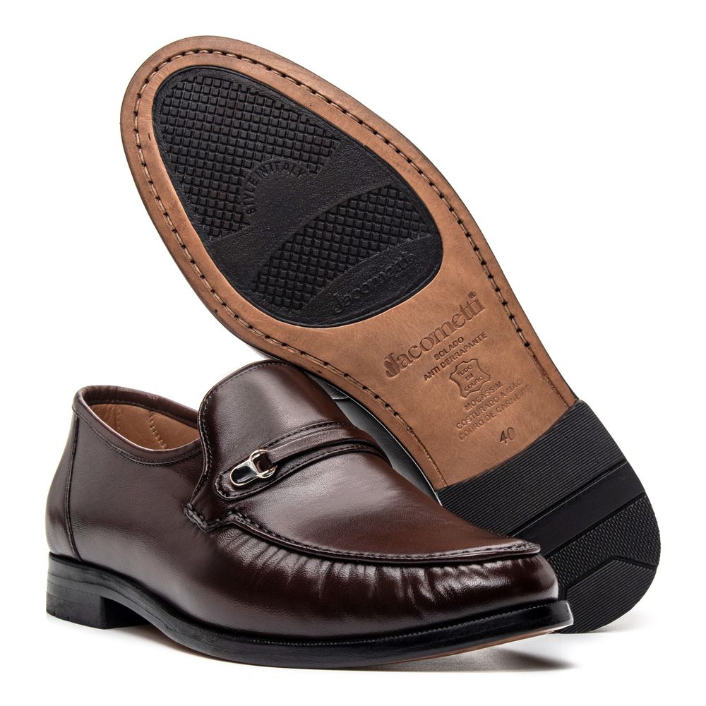 Clássico Mocassim Chocolate 095 Couro e Antiderrapante | JACOMETTI