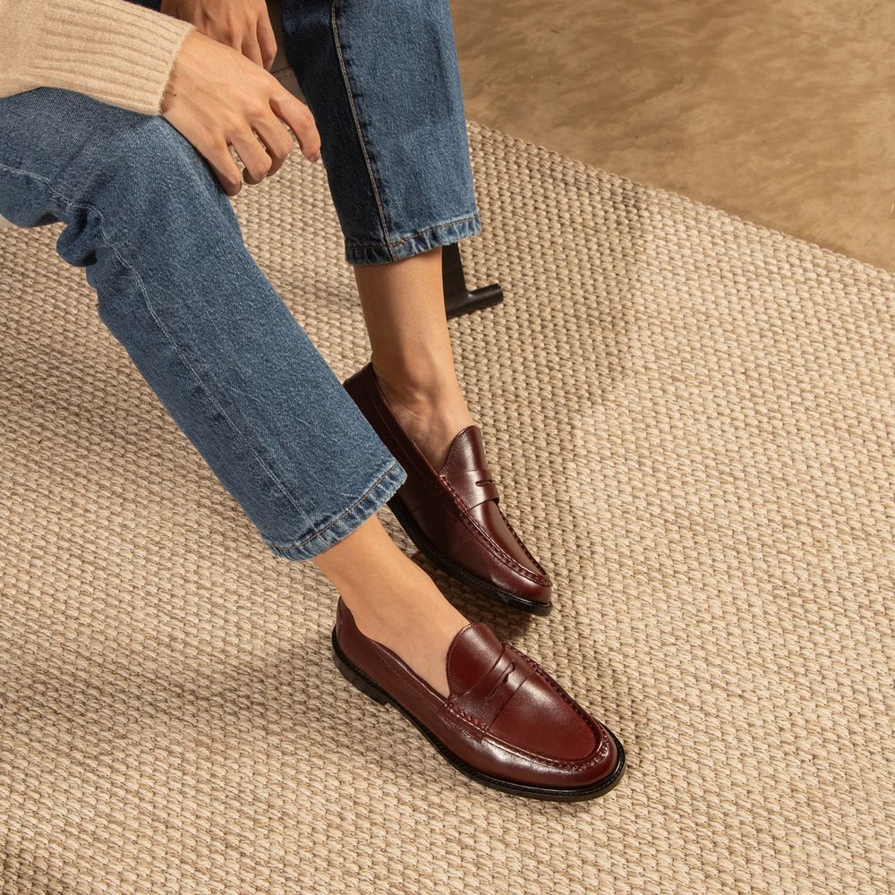 Mocassim Feminino Ornella Couro Sangre Vinho