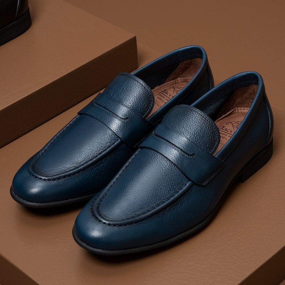 Mocassim Modena Azul Solado de Borracha