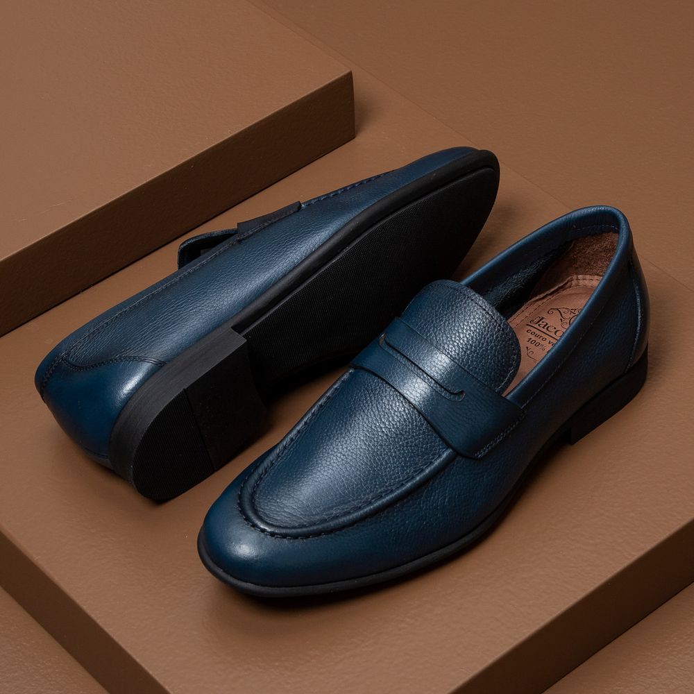 Mocassim Modena Azul Solado de Borracha