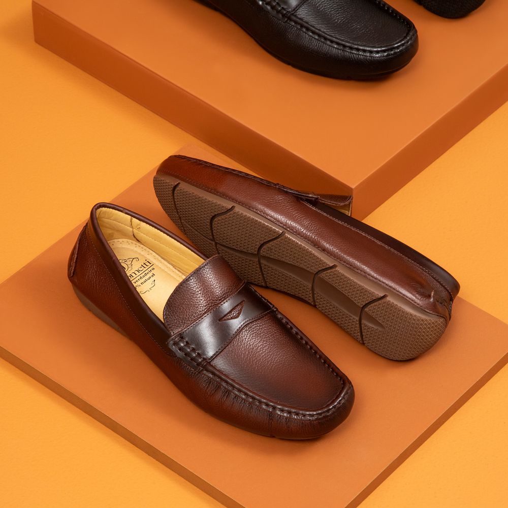 Mocassim Masculino Drive de Couro Floater Pinhão 