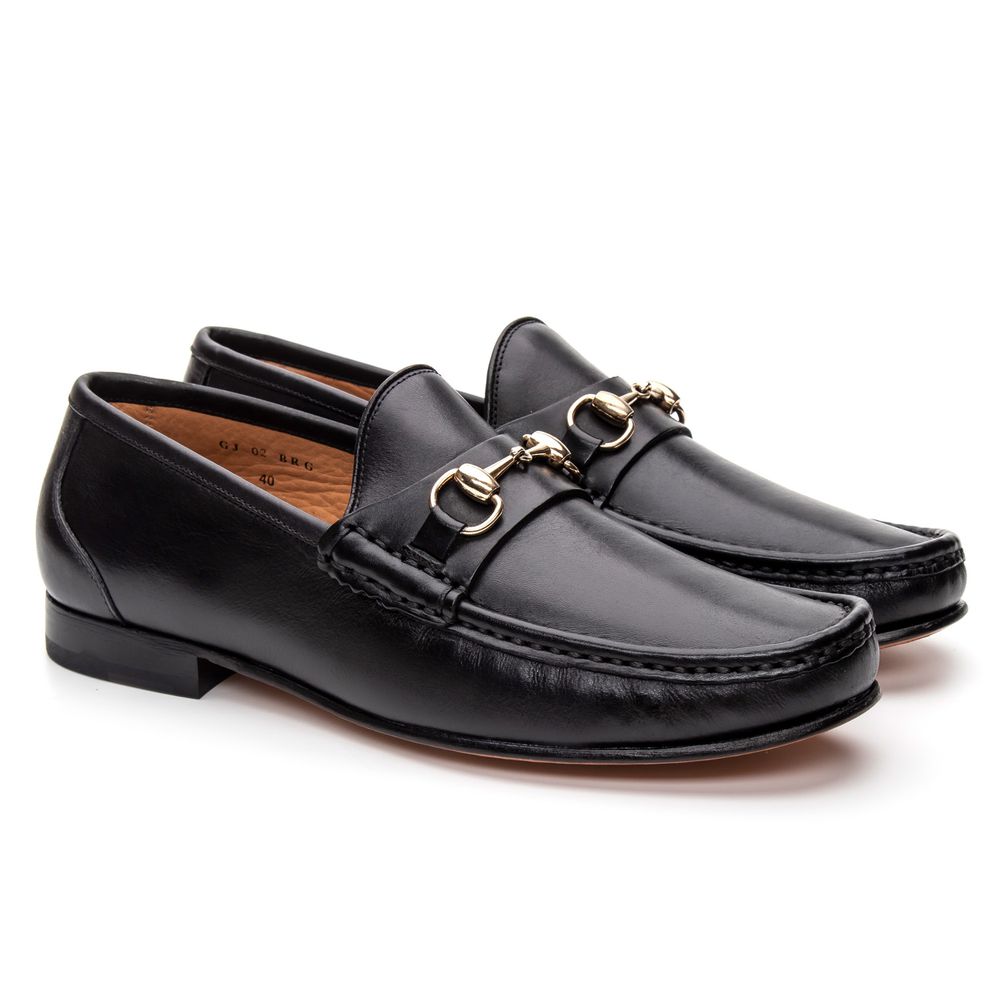 Mocassim Gold Preto Solado de Couro