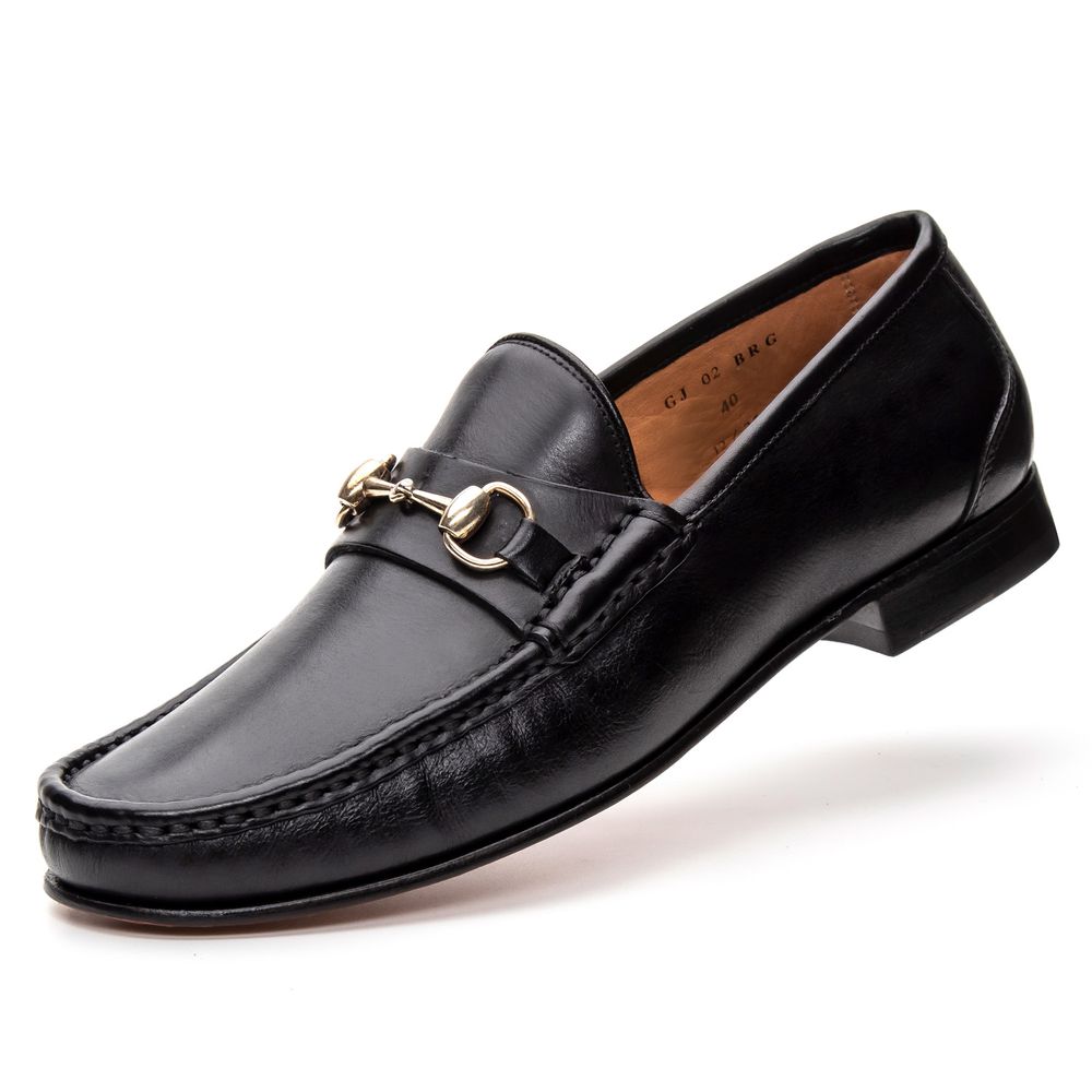 Mocassim Gold Preto Solado de Couro