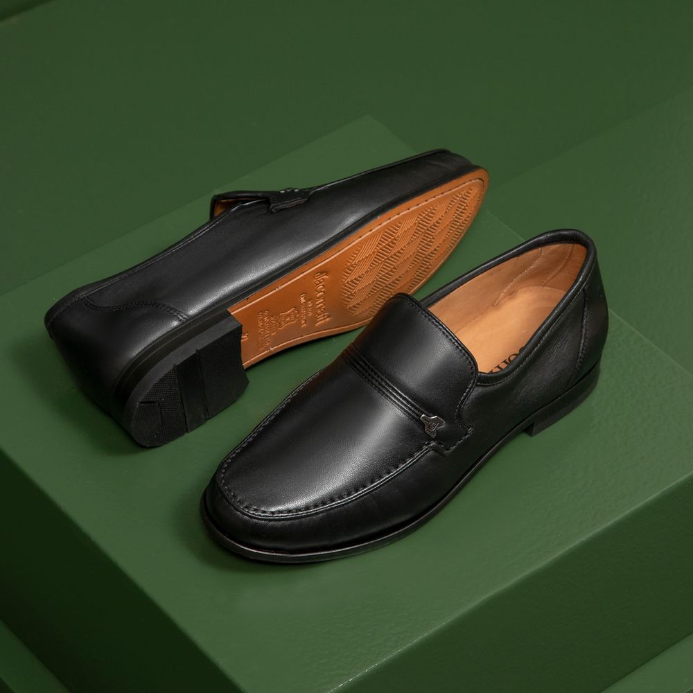 Clássico Mocassim Preto 001 Solado De Couro Tamanho 35