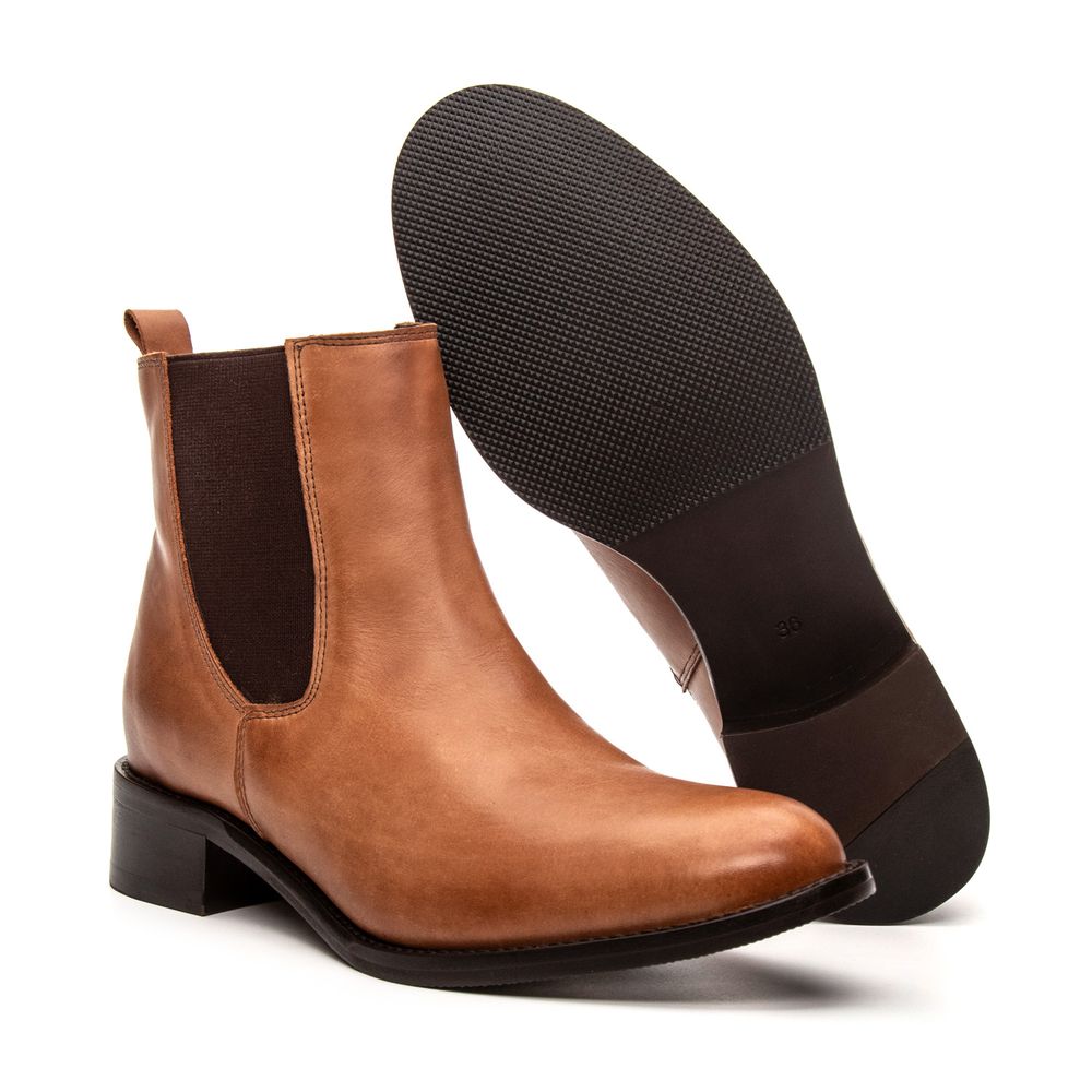 Bota Chelsea Feminina Brunella Couro Whisky