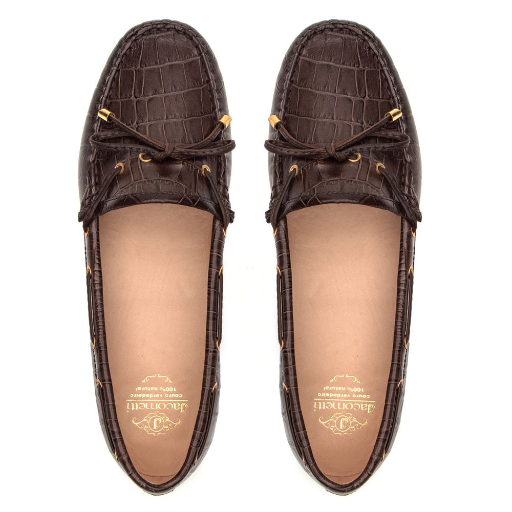 Mocassim Feminino Chiara de Couro Café Croco | JACOMETTI