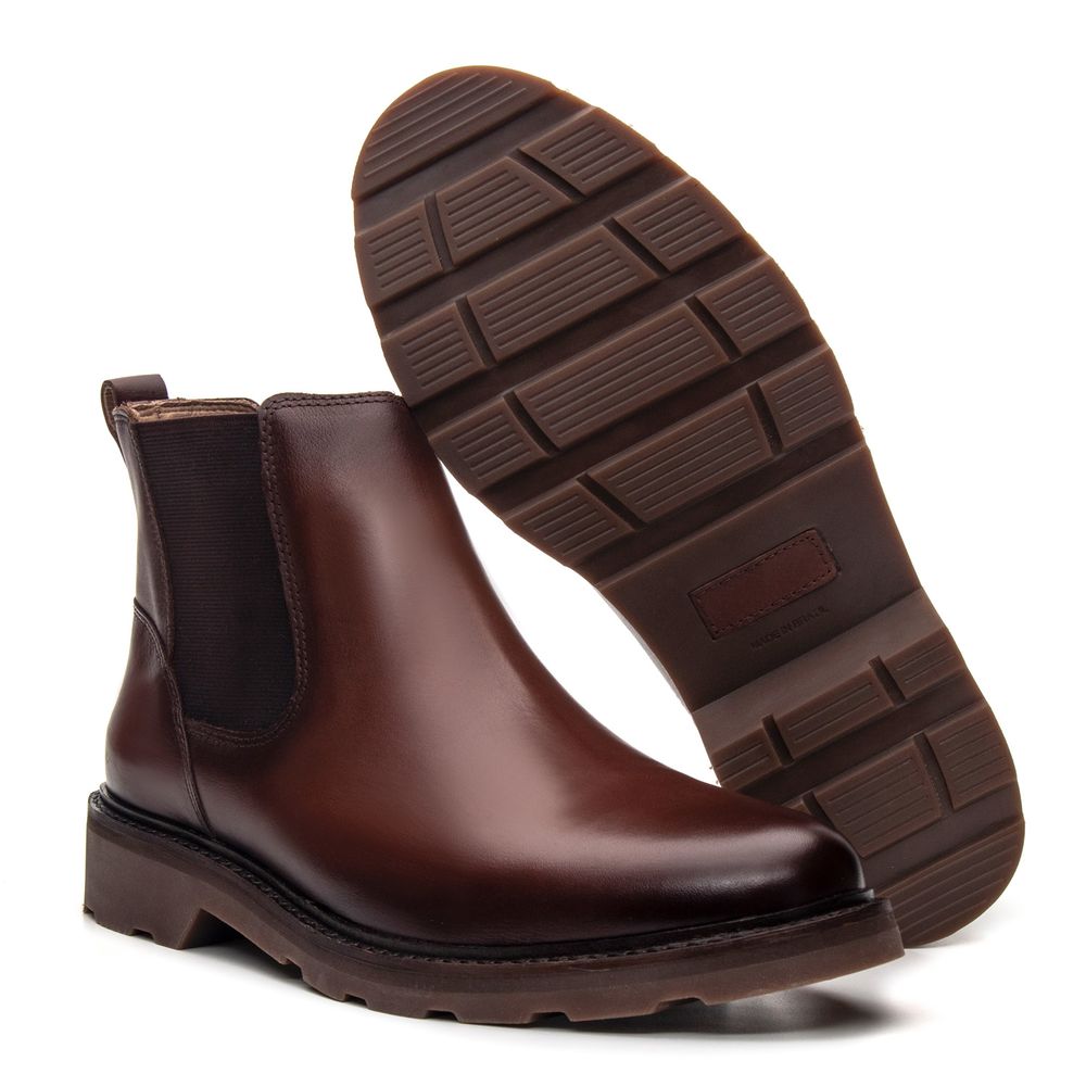 Bota Masculina Chelsea de Couro Pinhão