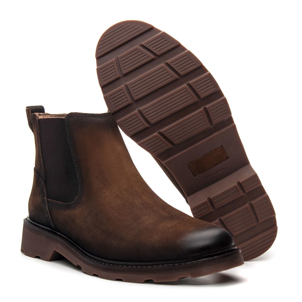 Bota Masculina Chelsea de Couro Nobuck Café