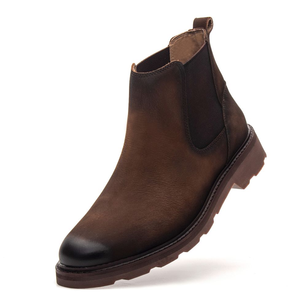 Bota Masculina Chelsea de Couro Nobuck Café