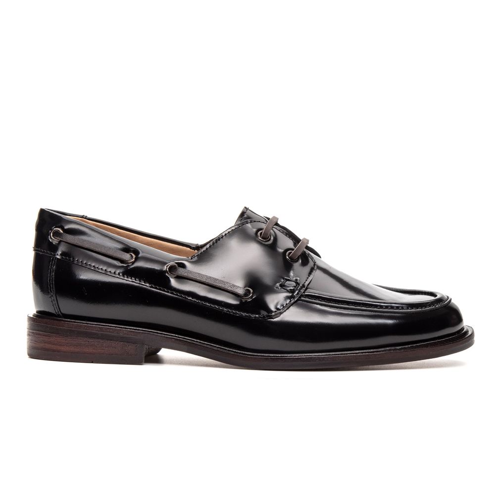 Mocassim Náutico Feminino Boboli Couro Box Preto com Solado de Couro