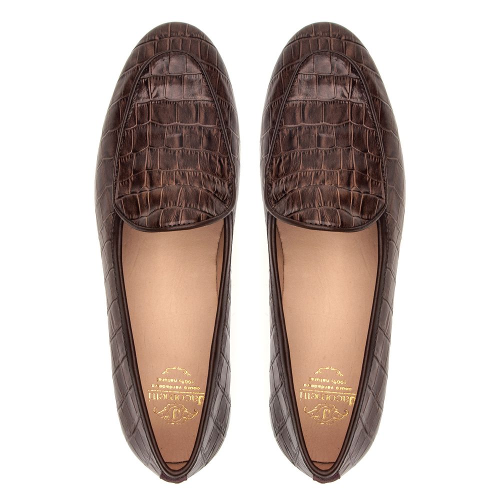 Sapato Feminino Loafer Costanza Café Croco