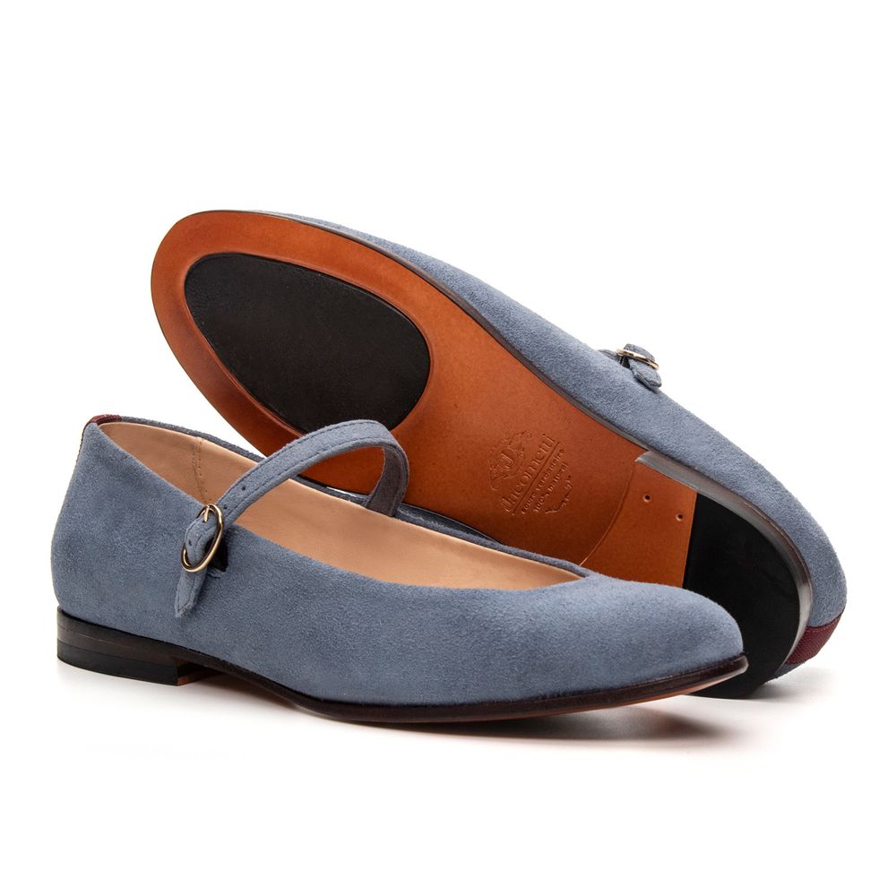 Sapatilha Feminina Domenica Couro Velour Azul Denin