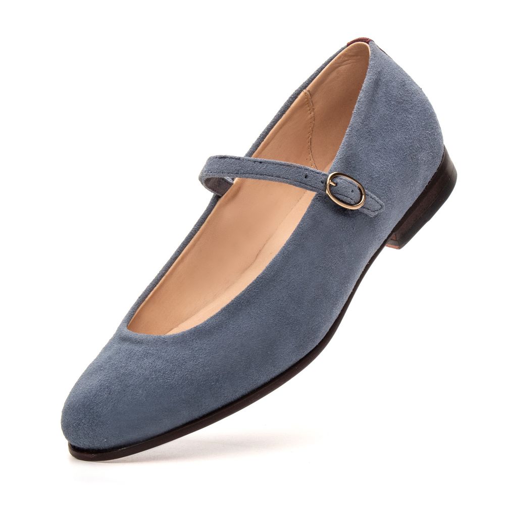Sapatilha Feminina Domenica Couro Velour Azul Denin