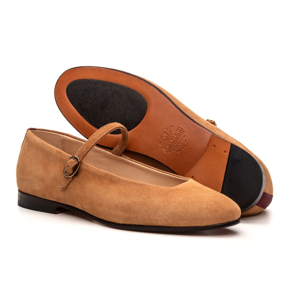 Sapatilha Feminina Domenica Couro Velour Tan