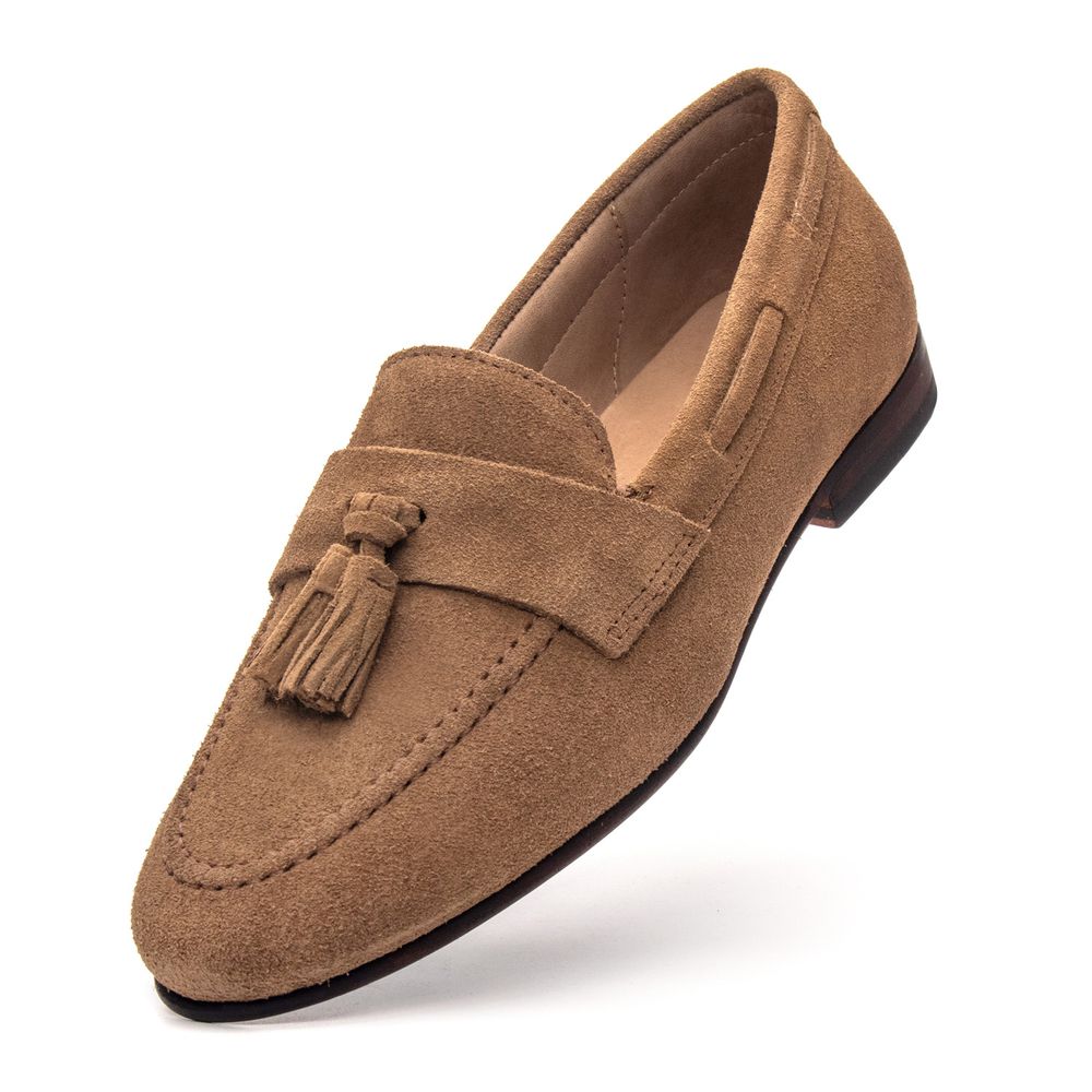 Sapato Feminino Loafer Tassel Allegra Suede Bronze