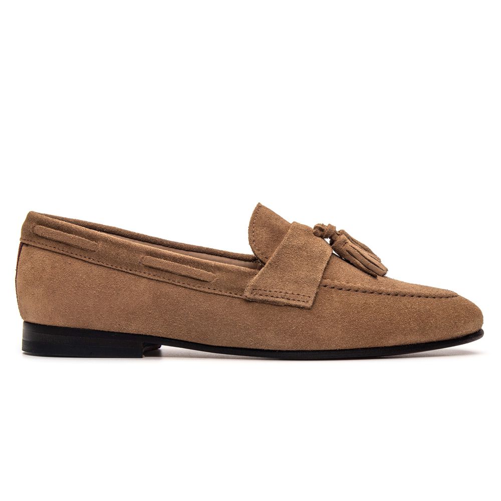 Sapato Feminino Loafer Tassel Allegra Suede Bronze